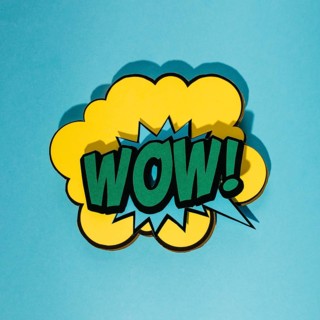 Speech bubble with wow expression text blue background