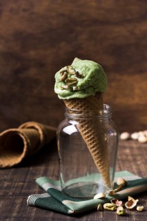 Tasty homemade gelato with pistachio
