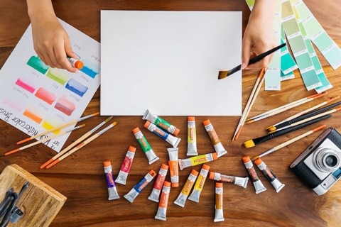 Top view artist painting