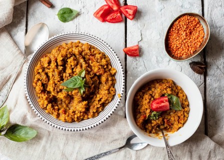 Top view bowls with spicy indian food