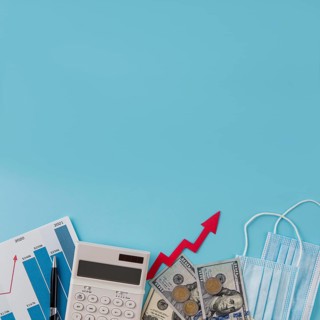 Top view business items with growth chart copy space