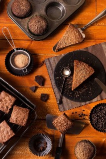 Top view chocolate desserts ready be served