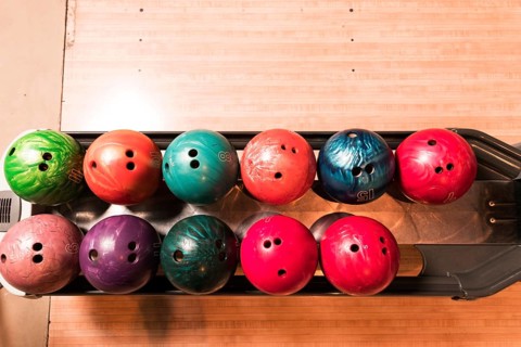 Top view colourful bowling balls