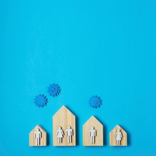 Top view covid concept with wooden pieces