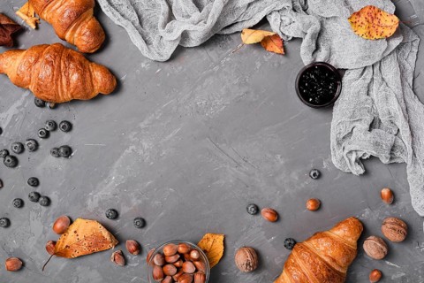 Top view croissants jam chestnuts