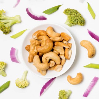 Top view delicious cashews table