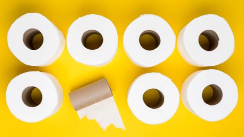 Top view toilet paper rolls with cardboard core