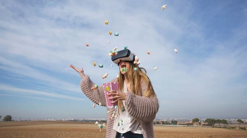 Vivid girl vr headset having fun