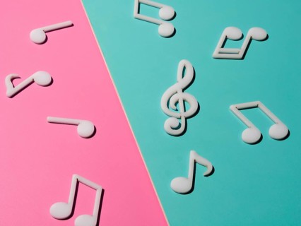 White musical notes bright colorful background