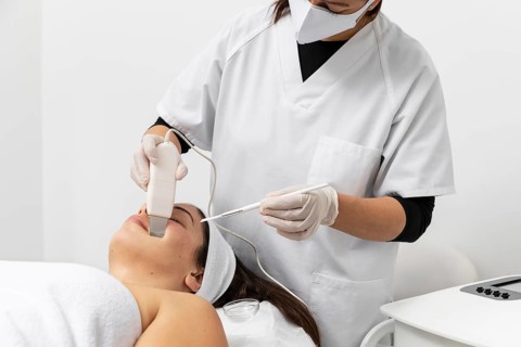 Woman having facial skincare treatment