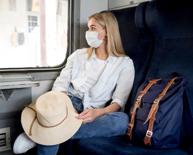 Woman with mask train