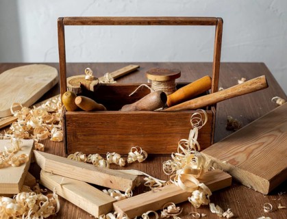 Wooden tool box sawdust