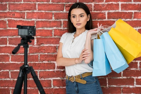 Young woman doing commercial