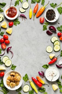 Arabic kebab sandwich ingredients top view