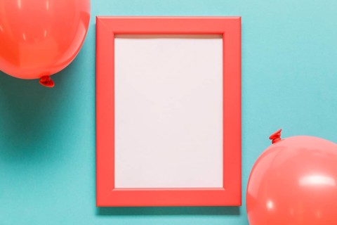 Balloons empty frame blue background