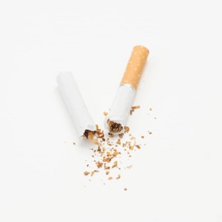 Broken cigarette tobacco isolated white background