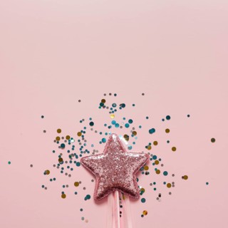 Close up pink star glitter top view