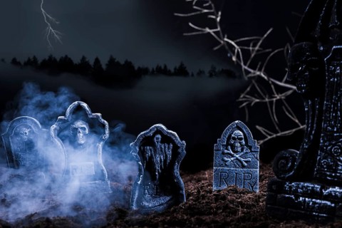 Composition with tombstones hill