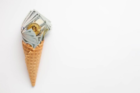 Currency ice cream with copy space