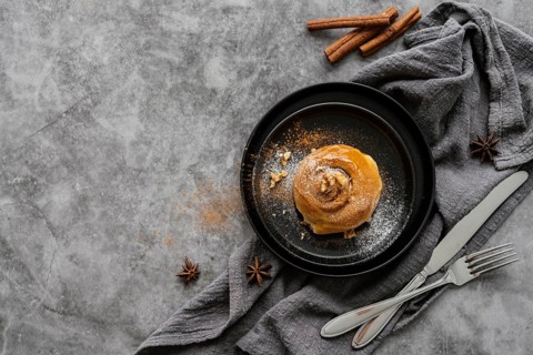 Flat lay cinnamon roll assortment