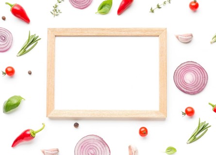 Frame with ingredients herbs table