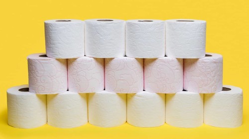 Front view rows toilet paper