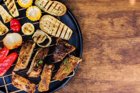 Grilled vegetables meat grill table