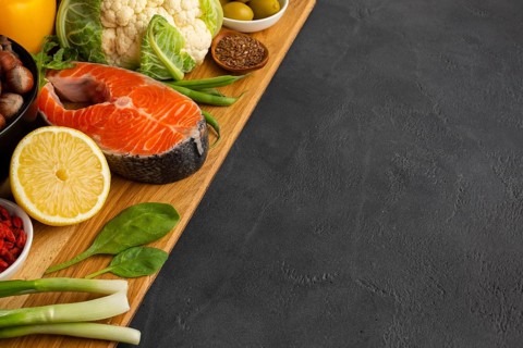 Healthy food slateboard with copy space