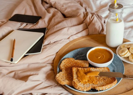 High angle delicious breakfast bed