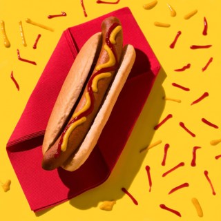 Hot dog ketchup top view