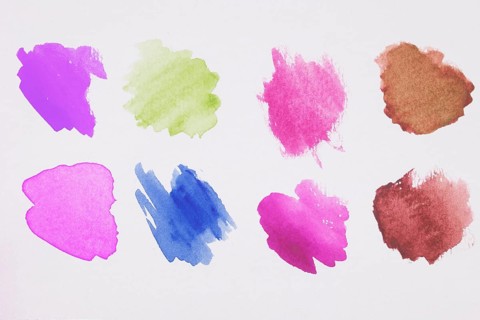 Mix brown green blue violet pink paints white paper