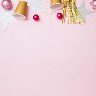 New year composition paper cups with baubles