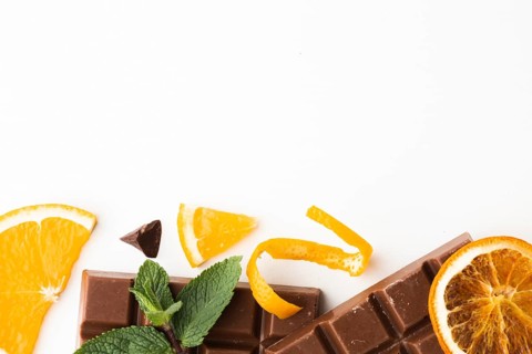 Orange peels with chocolate bar