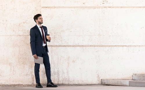 Side view lawyer with tablet coffee