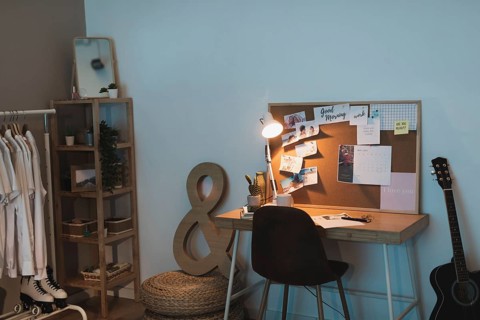 Simple living room with wardrobe desk
