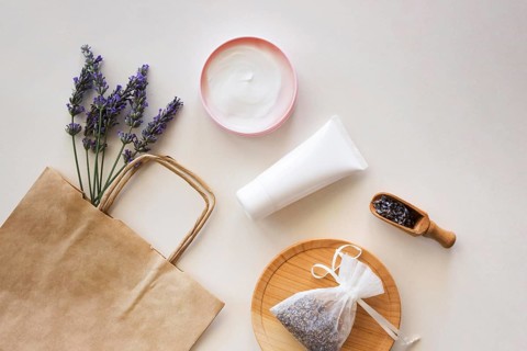 Skincare products shopping paper bag