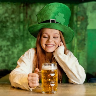 Smiley woman celebrating st patrick s day bar