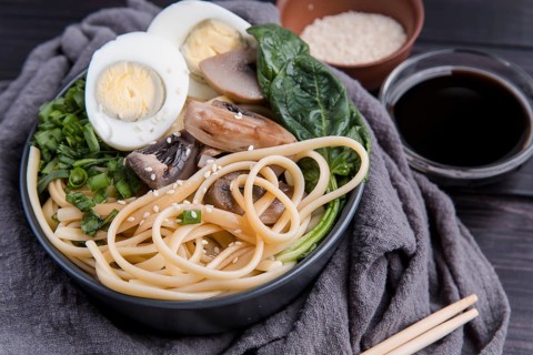 Spinach eggs ramen delicious japanese soup