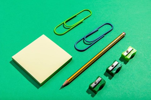 Stationery concept with sticky notes high view