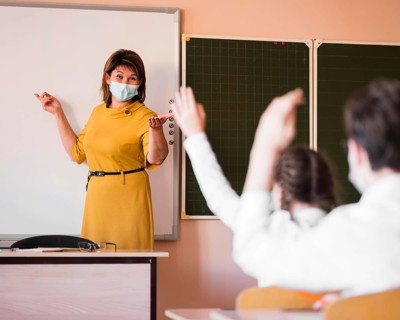 Students teacher with mask class