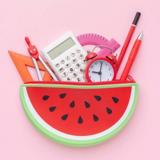 Top view arrangement school supplies