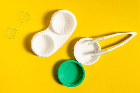 Top view contact lenses case tweezers
