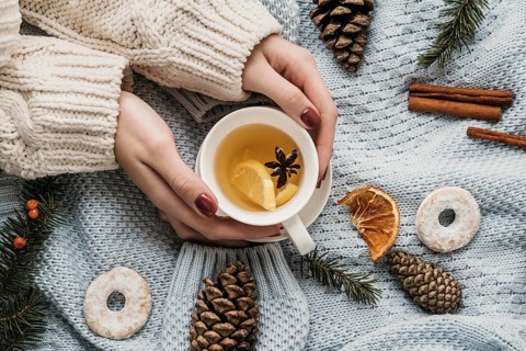 Top view cup with tea star anise