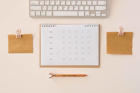 Top view desk calendar memory notes