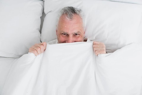 Top view elder man sleeping