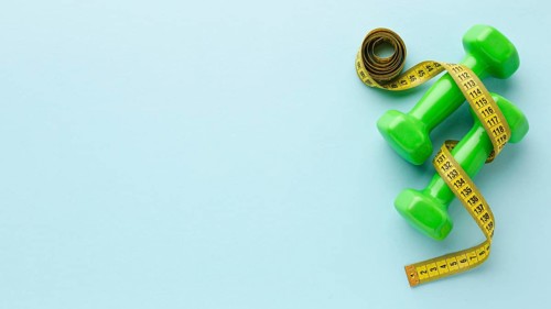 Top view weights meter with copy space