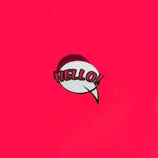 Vector speech bubble icon with hello greeting red background