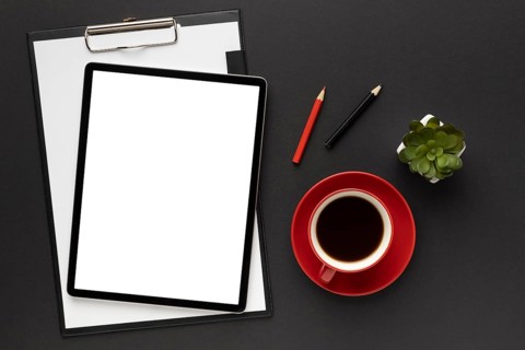 Arrangement office elements black background