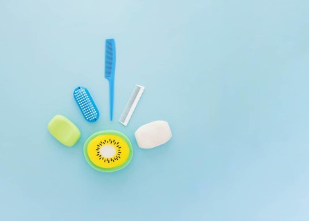 Boy care accessories blue background