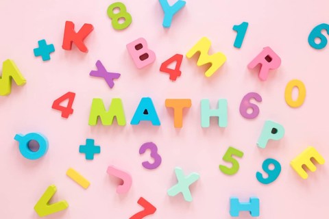 Colourful math numbers letters top view